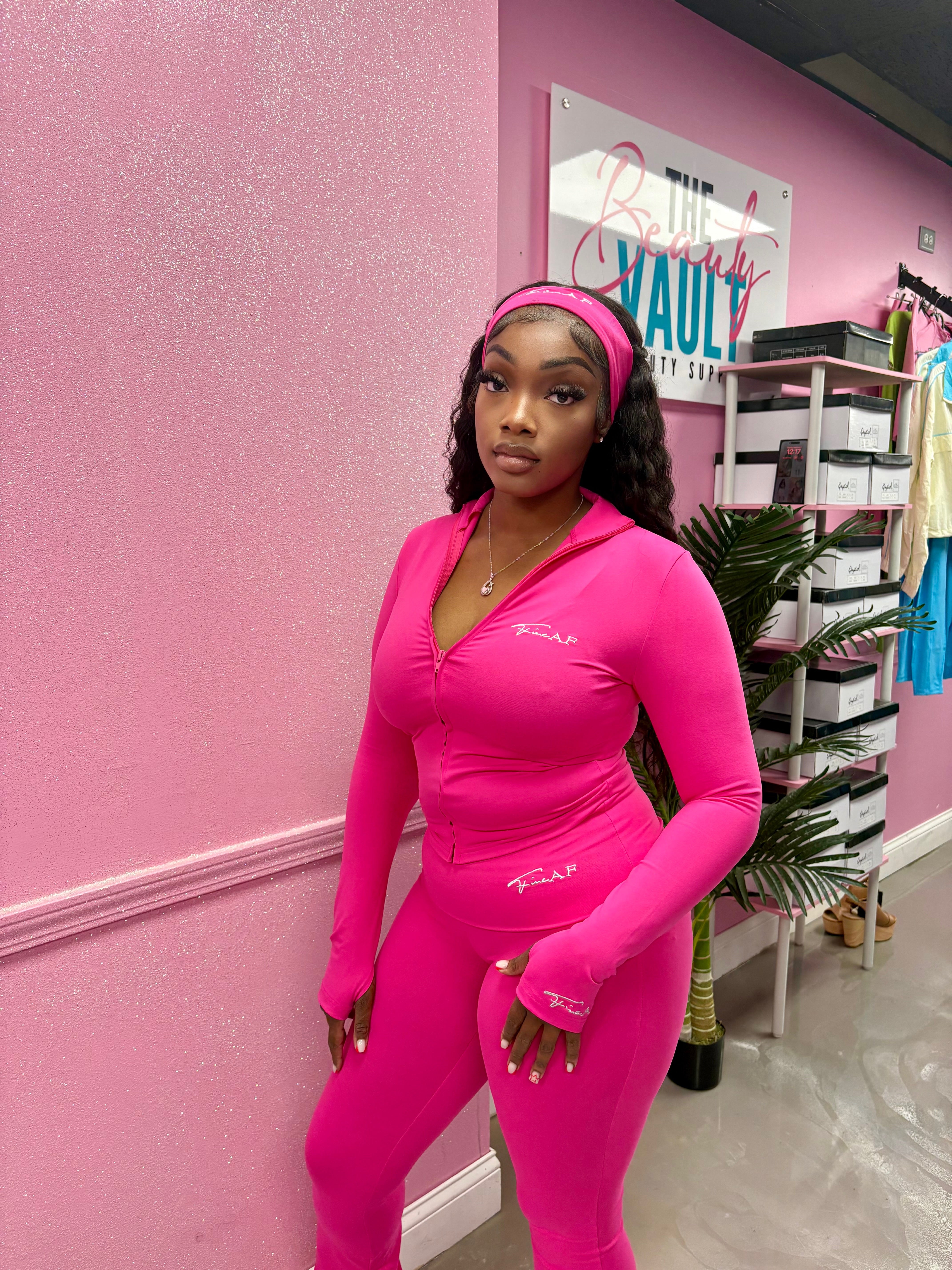 Pink track with headband